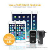 PrimeCables Cab LS 4U AC Power Adapters 4 Port Smart Charging 34W 6 8A USB Wall Charger with International Travel Plugs Prime