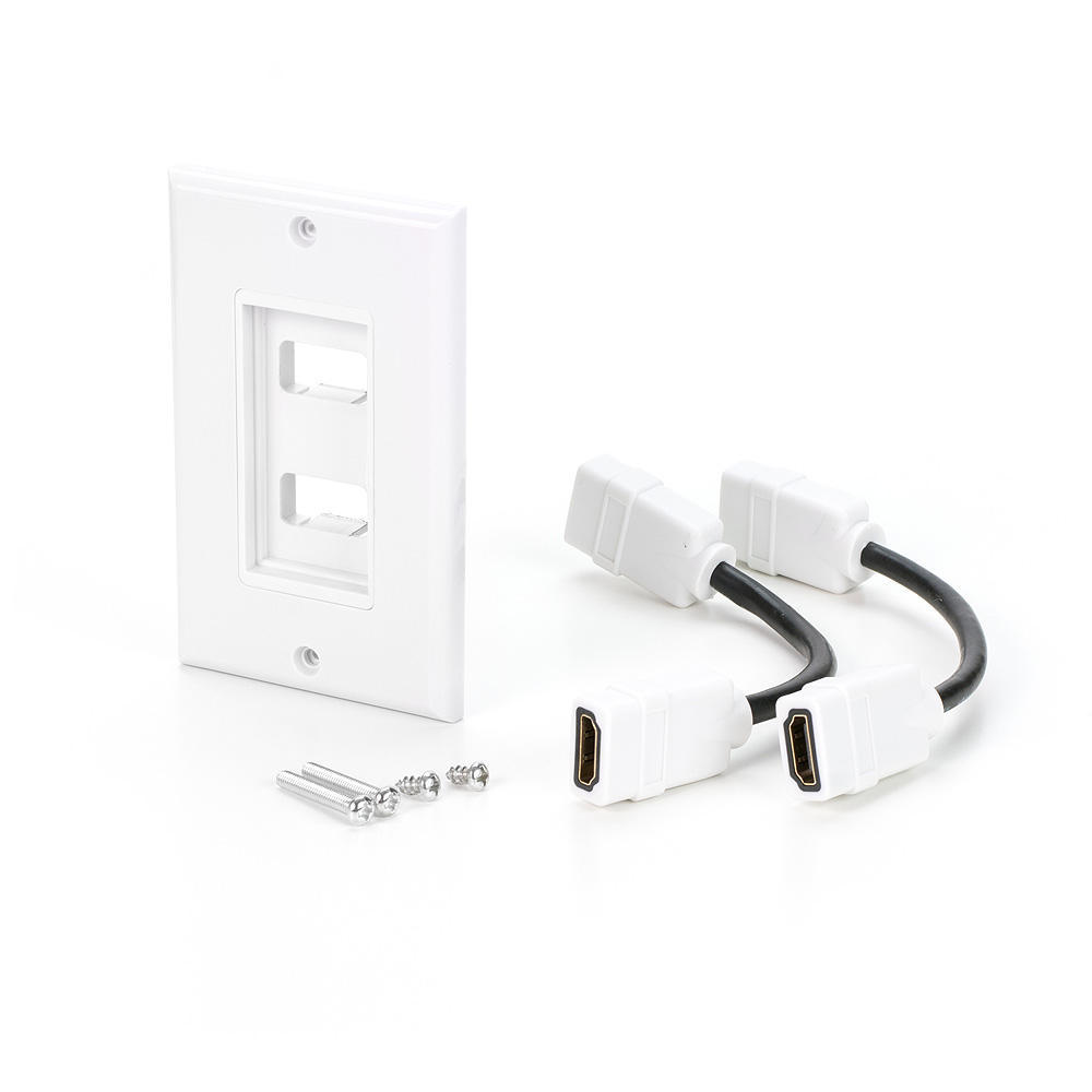 Dual Ports HDMI Wall Plate with 4 Inch Builtin Flexible HDMI Extension, White PrimeCables®