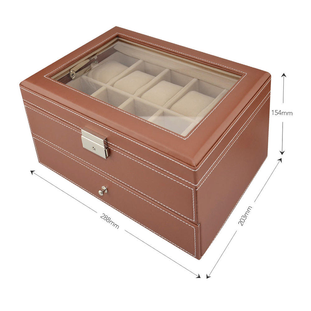 Watch Box Organizer 10 Slots Grids Leather Man Watch Case Storage