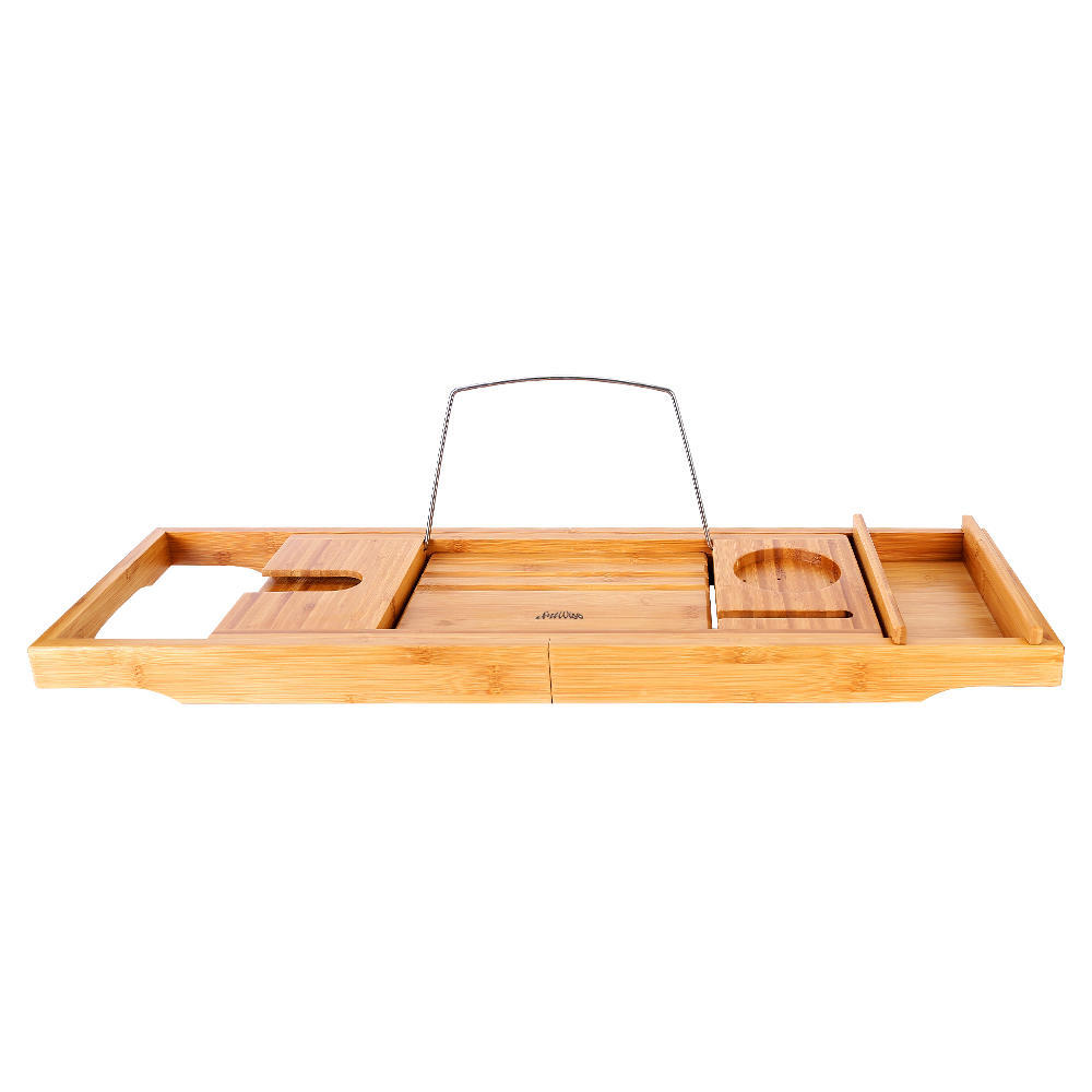 Bamboo Bathtub Caddy Tray with Extending Sides and Reading ...
