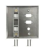 WP 204 SS Audio Video Wall Plates Double Gang 2 Port DB9 size cutout 1 x 3 8 inch hole 2 x Keystone Stainless Steel Wall Plat