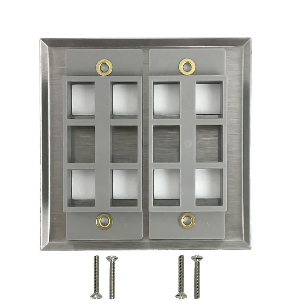 Double Gang, 8Port Keystone Stainless Steel Wall Plate