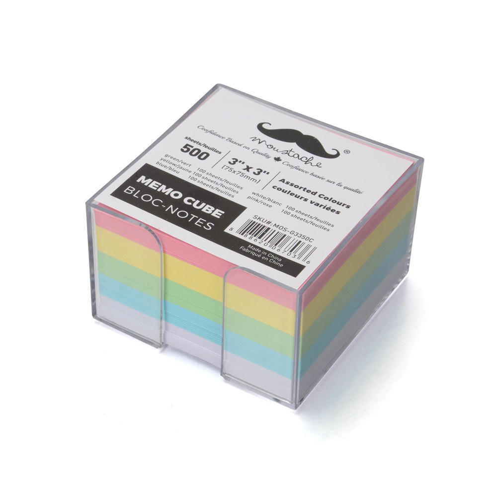 Nonstick Memo Paper Cube, 75 x 75 x 50mm, 5 Colors - Moustache®