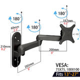 PrimeCables Cab LCD 111 TV Wall Mounts Stands PrimeCables Pivoting TV Wall Mount w Swing Out Articulating Arm for 13 to 27 Mo