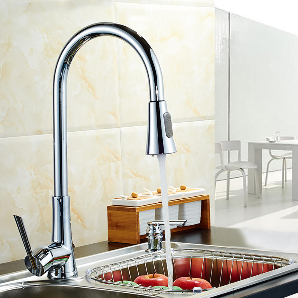 Single Handle Pull Down High Arc Sprayer Kitchen Sink Faucet