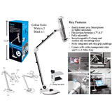 Cab 86744 Tablet Phone Mounts Full Motion Smartphone Tablet Holder Suction cup and Clamp 2 Colors Available Black or White