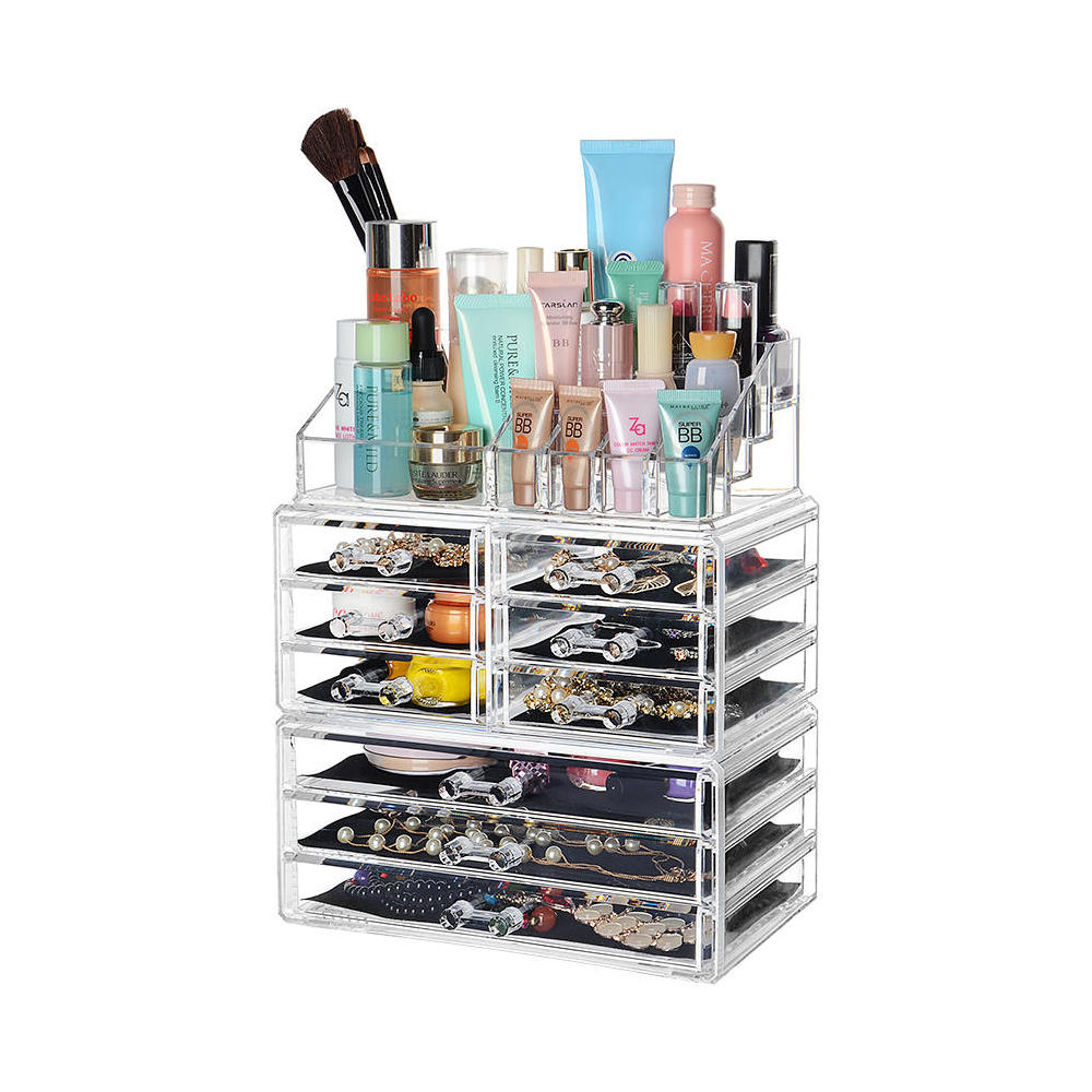 Detachable 9 Drawers Makeup Organizer Clear Acrylic Storage Box