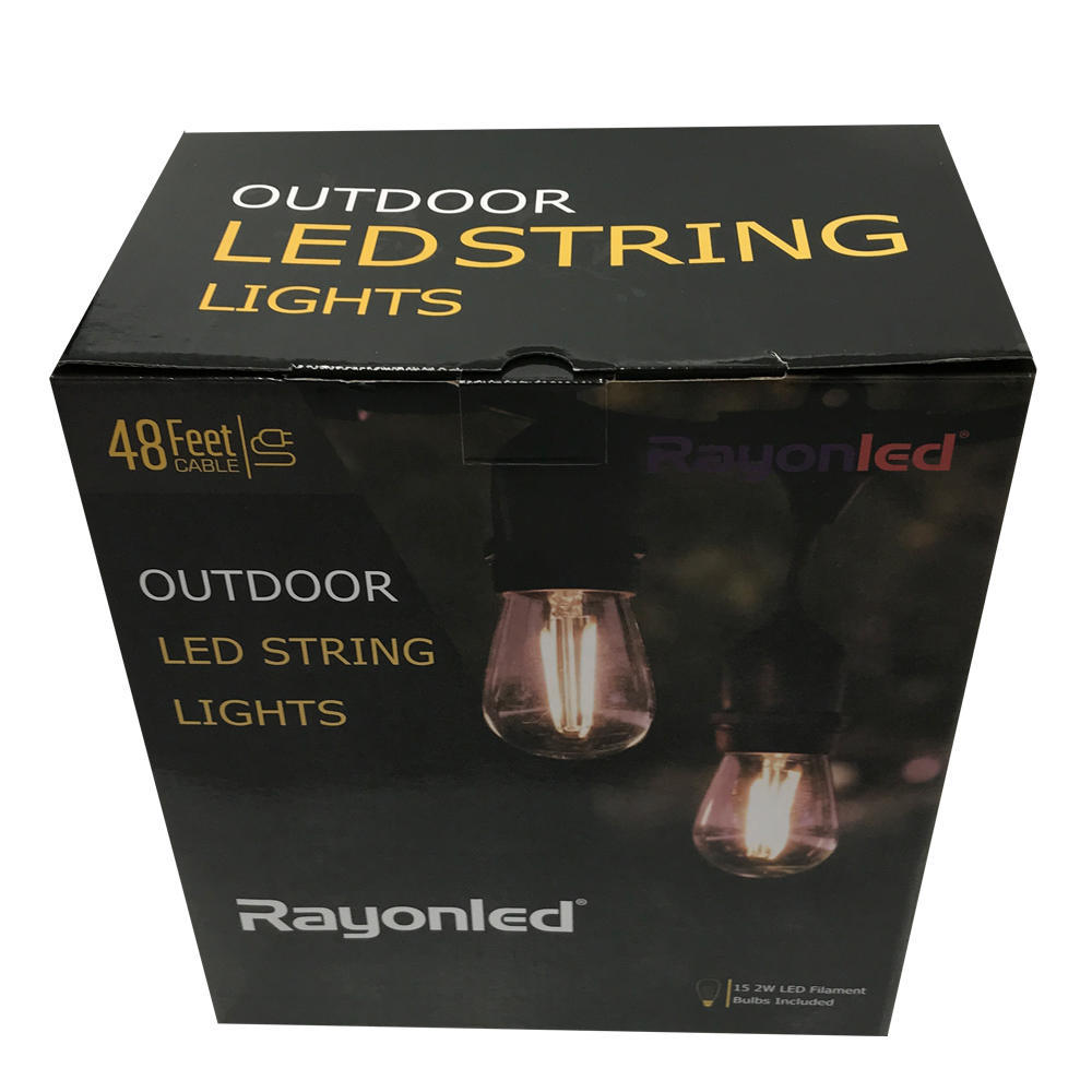 48ft Outdoor String Light Weatherproof 15 Hanging Sockets S14 E26 2w 15 Led Bulbs Included