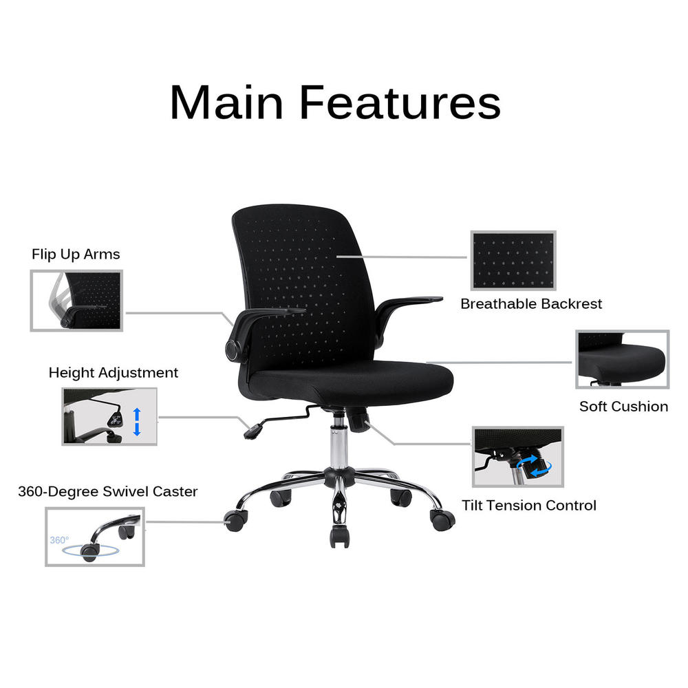 Mesh Office Chair With Flip Up Armrest Black Moustache