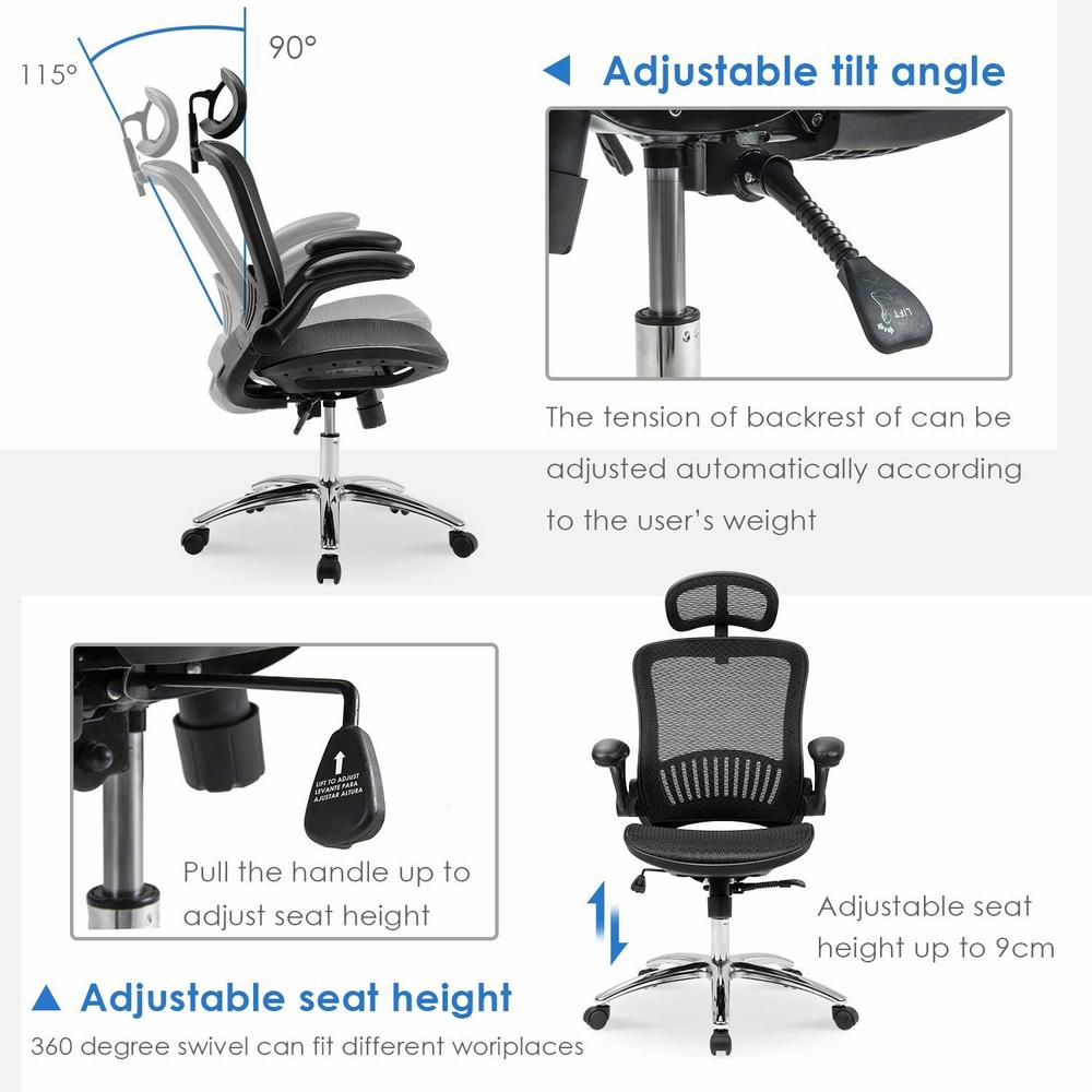 Ergonomic Mesh Office Chair with Mesh Seat and FlipUp Arms