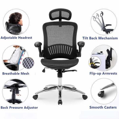 Ergonomic Mesh Office Chair with Mesh Seat and FlipUp Arms