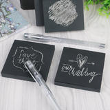 654BL 2P Ballpoint Pens Gel Pens Black Sticky Notes with 2 Silver Gel Pens for Messaging and Flagging