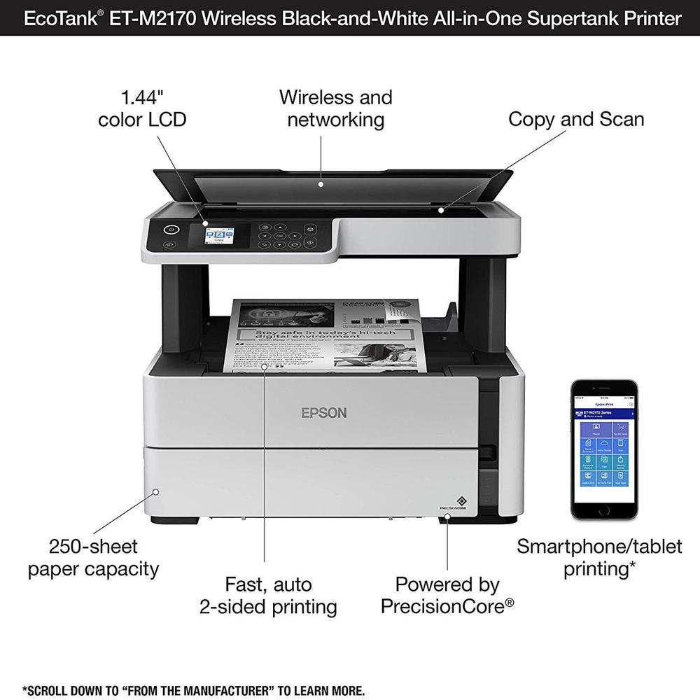 Epson EcoTank ETM2170 Wireless Monochrome AllinOne Supertank Printer