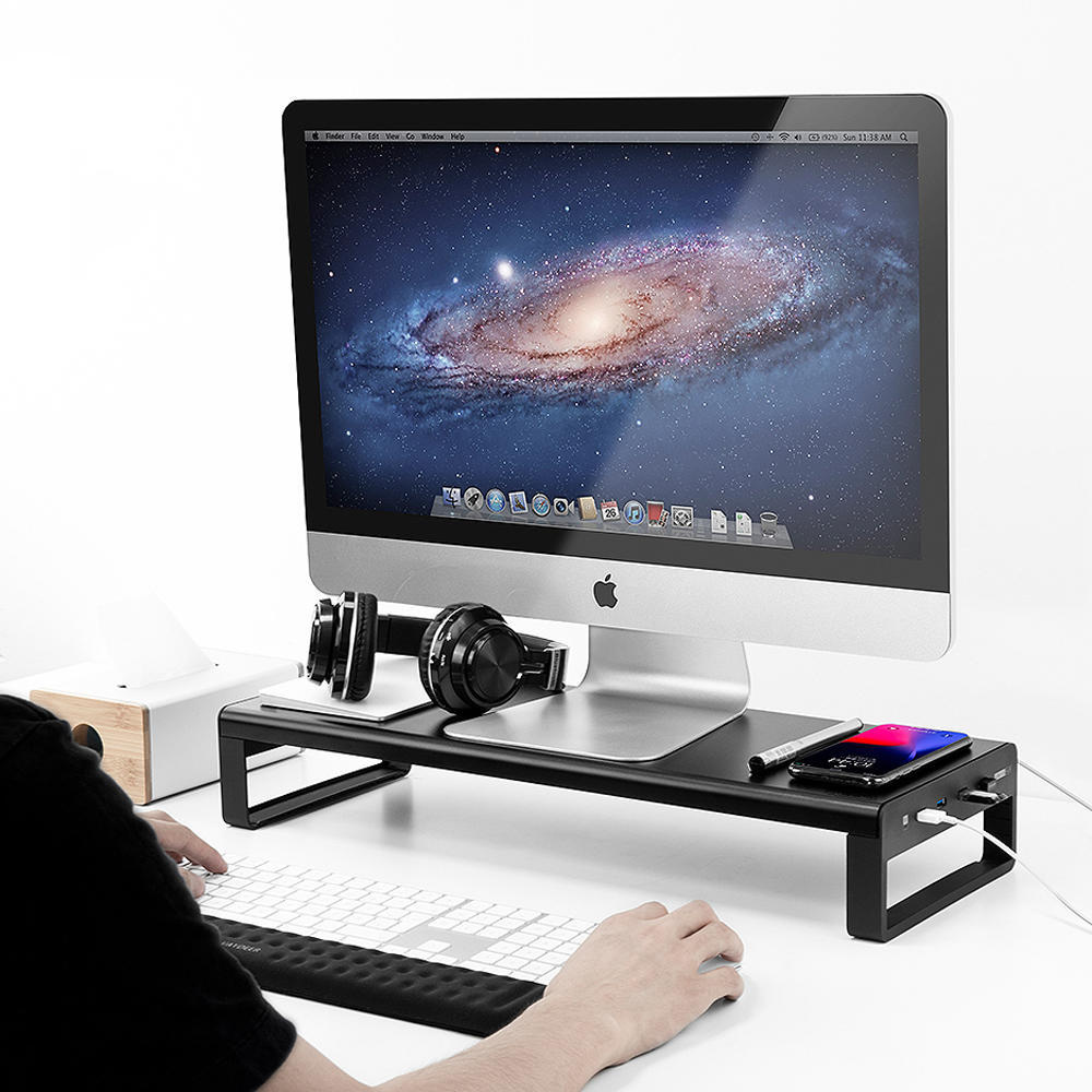 Aluminum Monitor Stand with 4Port USB 3.0 Hub, Black