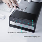 Other Brands ZG6033 Computer Stands Aluminum Monitor Stand with Wireless Charging Pad 4 USB 3 0 Ports Black