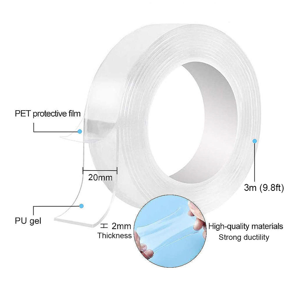 Reusable Traceless Nano Tape, Transparent, 3m, 1/Pack