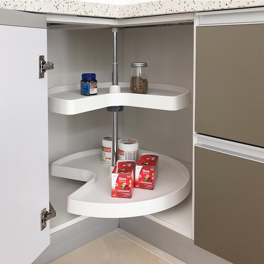28 Inch Kidney Shape Revolving Corner Shelf Lazy Susan, White