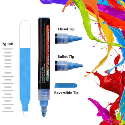Acrylic Paint Marker Pens, Reversible Tip, 12 Assorted Colors/Pack