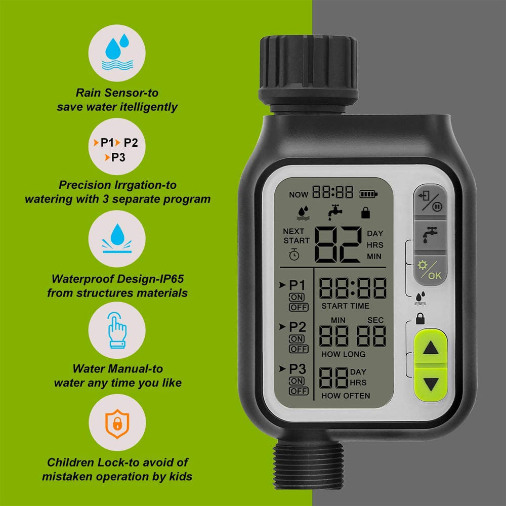 Digital Irrigation Timer With 3 Watering Programs And Rain Sensor
