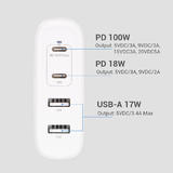 PrimeCables PC PD100U 4UTGA iPhone Cables Chargers 100W GaN 4 Port Type C MacBook Fast PD Charger with Foldable Plug PrimeCab