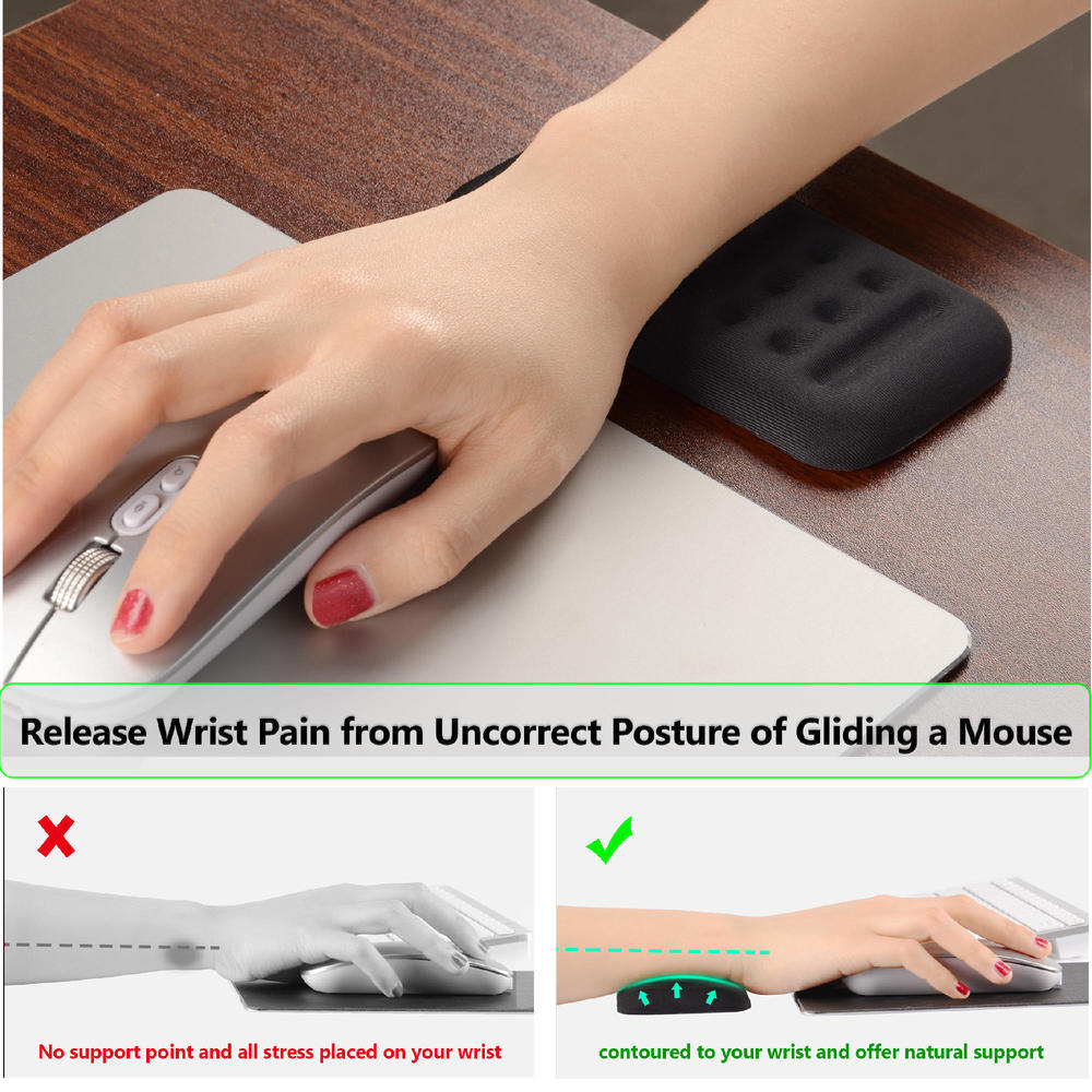 Memory Foam Mouse Wrist Rest, Black, 130mm x 67mm x 15mm