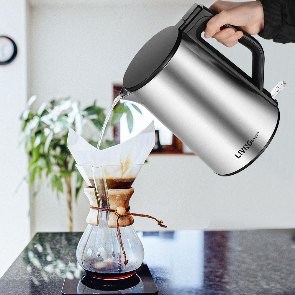 Electric Kettle, Double Wall 100 Stainless Steel BPAFree Cool Touch
