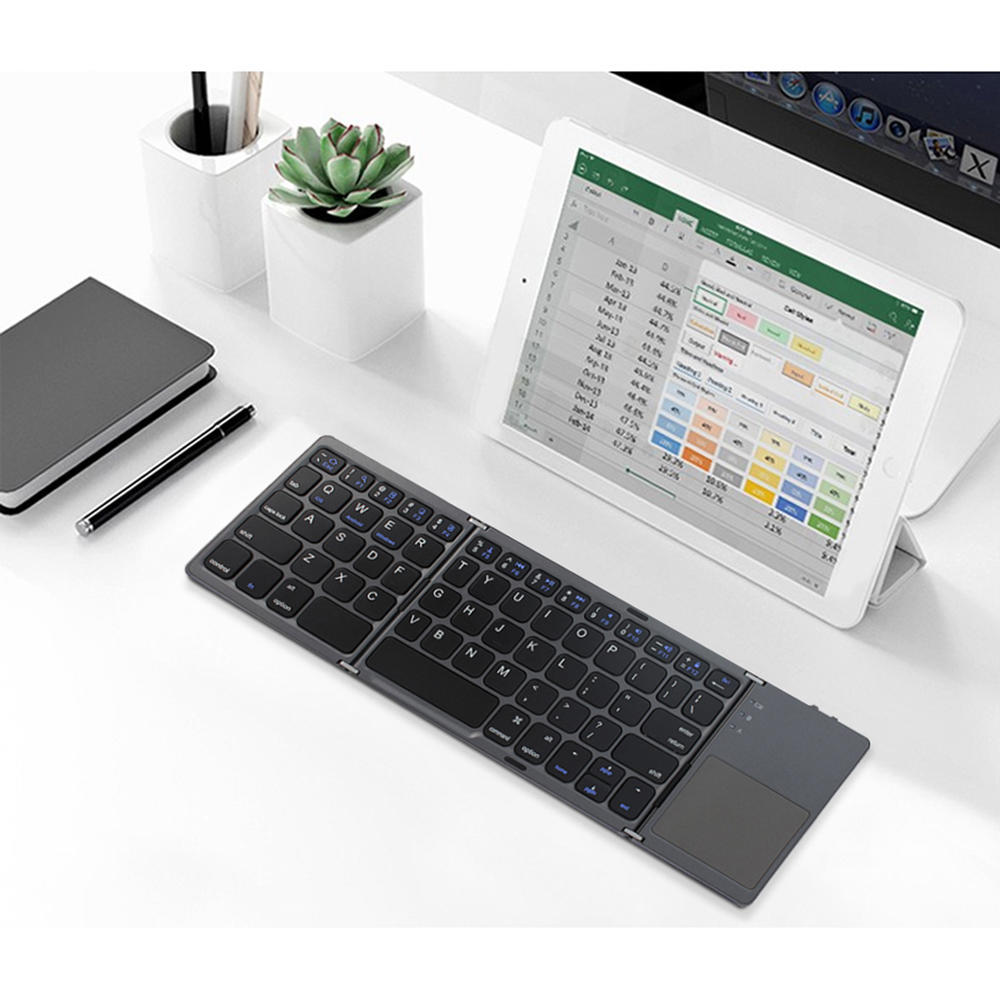 Slim Foldable Bluetooth Keyboard with Touchpad, Black