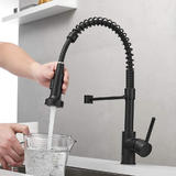 LIVINGbasics LVB FC 2H07S ORB Kitchen Faucet High Arc Single Handle Single Lever Spring Kitchen Sink Faucet With Pull Out Spr
