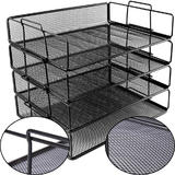 Moustache MOS JM2005 4 Desk File Organizer Stackable Paper Tray Desk Organizer 4 Tire Metal Mesh File Tray Moustache