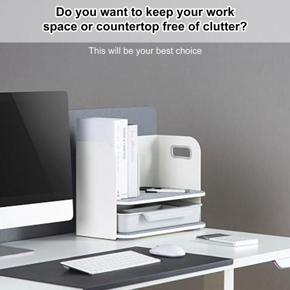 MultiFunction Desktop Organizer with Drawer & Bookend, Builtin Handle