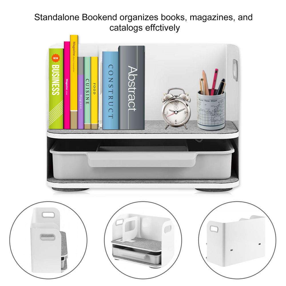 MultiFunction Desktop Organizer with Drawer & Bookend, Builtin Handle