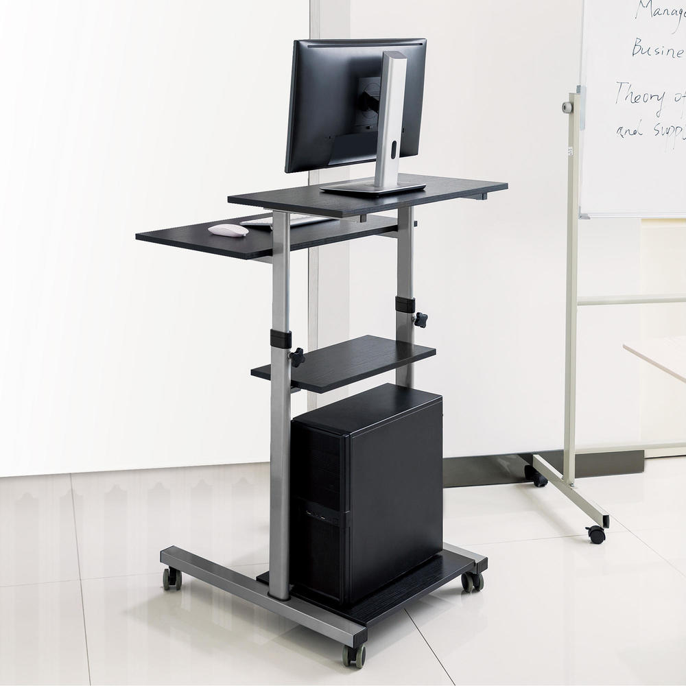 Height Adjustable MultiPurpose Mobile Standing Desk, Black PrimeCables®
