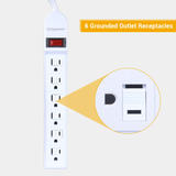 PrimeCables Cab LTS 6H Home Decoration 6 Outlet Power Strip with Safe Lock 3Ft 14AWG Cord ETL Certificated PrimeCables