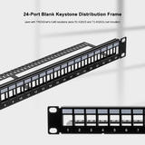 PrimeCables Cab PC 08225 Unloaded Patch Panel 24 Port Blank Keystone Distribution Frame 1U 19 Metal Rack Mount PrimeCables