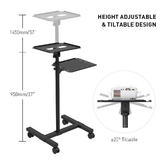 PrimeCables Cab QFPRT 01 Speaker Projector Mount Heavy Duty 2 Shelves Height Adjustable Mobile Projector and Laptop Stand Pri