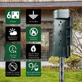 PrimeCables Cab PC 08364 Wall Charger Wireless Charger 6 Outlet Outdoor Wi Fi Smart Ground Stake Timer Compatible with Alexa 
