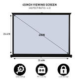 PrimeCables Cab PC 08365 Speaker Projector Mounts 45 Inch 4 3 Mini Portable Pull Up HD Projector Screen for Indoor Outdoor Us