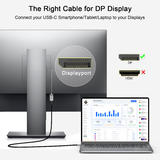 PrimeCables PC Cab UA13 USB 3 0 USB C Thunderbolt 3 to Displayport Cable 4K 60HZ 2K 165Hz 6ft PrimeCables