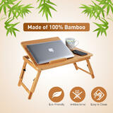 PrimeCables Cab QFDLS 03R Laptop Stand Tablet Phone Mounts Adjustable Bamboo Laptop Bed Desk Table Tray with Cooling Fan Fold