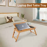 PrimeCables Cab QFDLS 03R Laptop Stand Tablet Phone Mounts Adjustable Bamboo Laptop Bed Desk Table Tray with Cooling Fan Fold