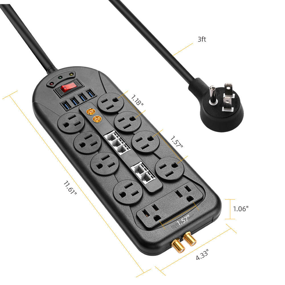 TV Surge Protector Power Strip with 3 FT Cord and 45° angle Plug PrimeCables®