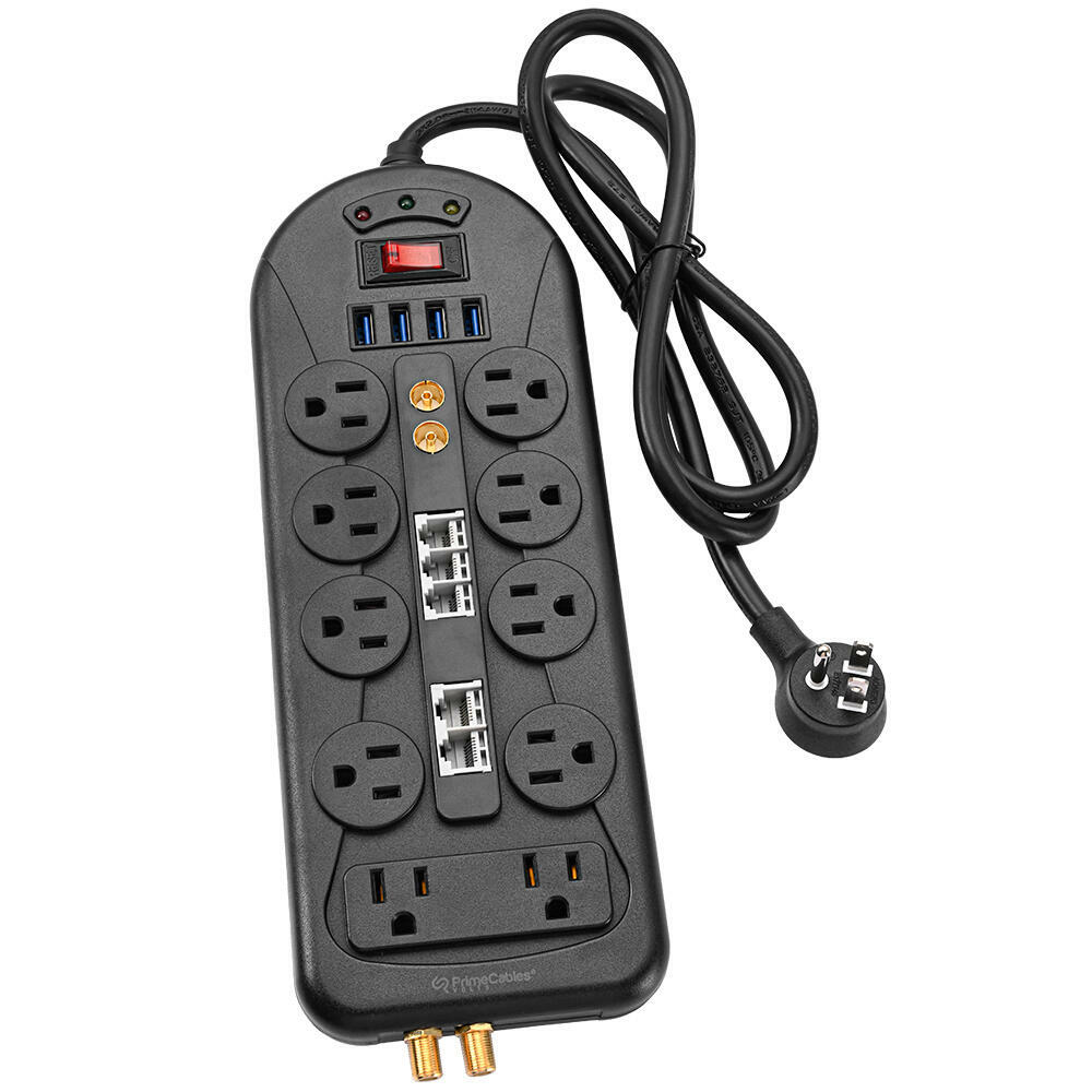 TV Surge Protector Power Strip with 3 FT Cord and 45° angle Plug