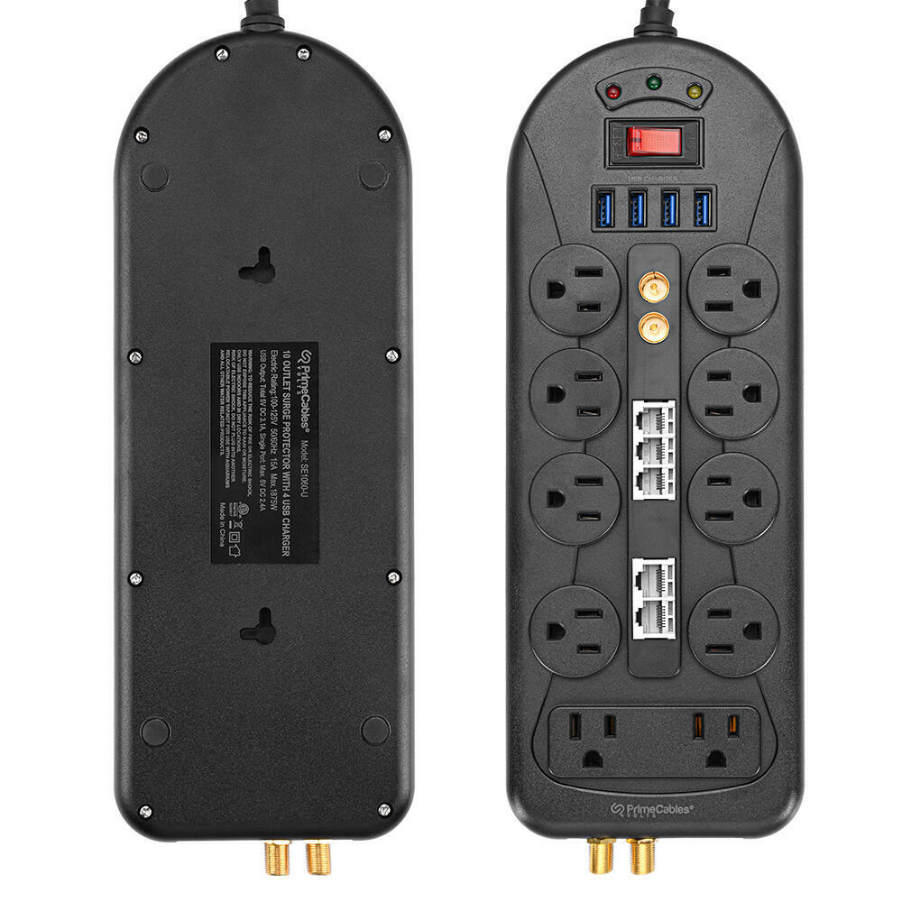 TV Surge Protector Power Strip with 3 FT Cord and 45° angle Plug PrimeCables®