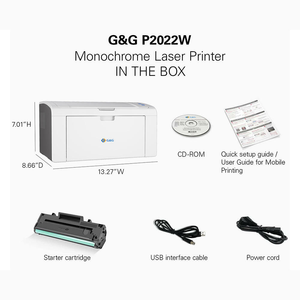 G&G P2022W Black & White SingleFunction Laser Printer