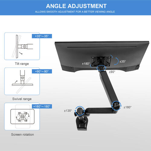 Adjustable Gas Spring Single Arm Monitor Desk Mount for 17" to 32