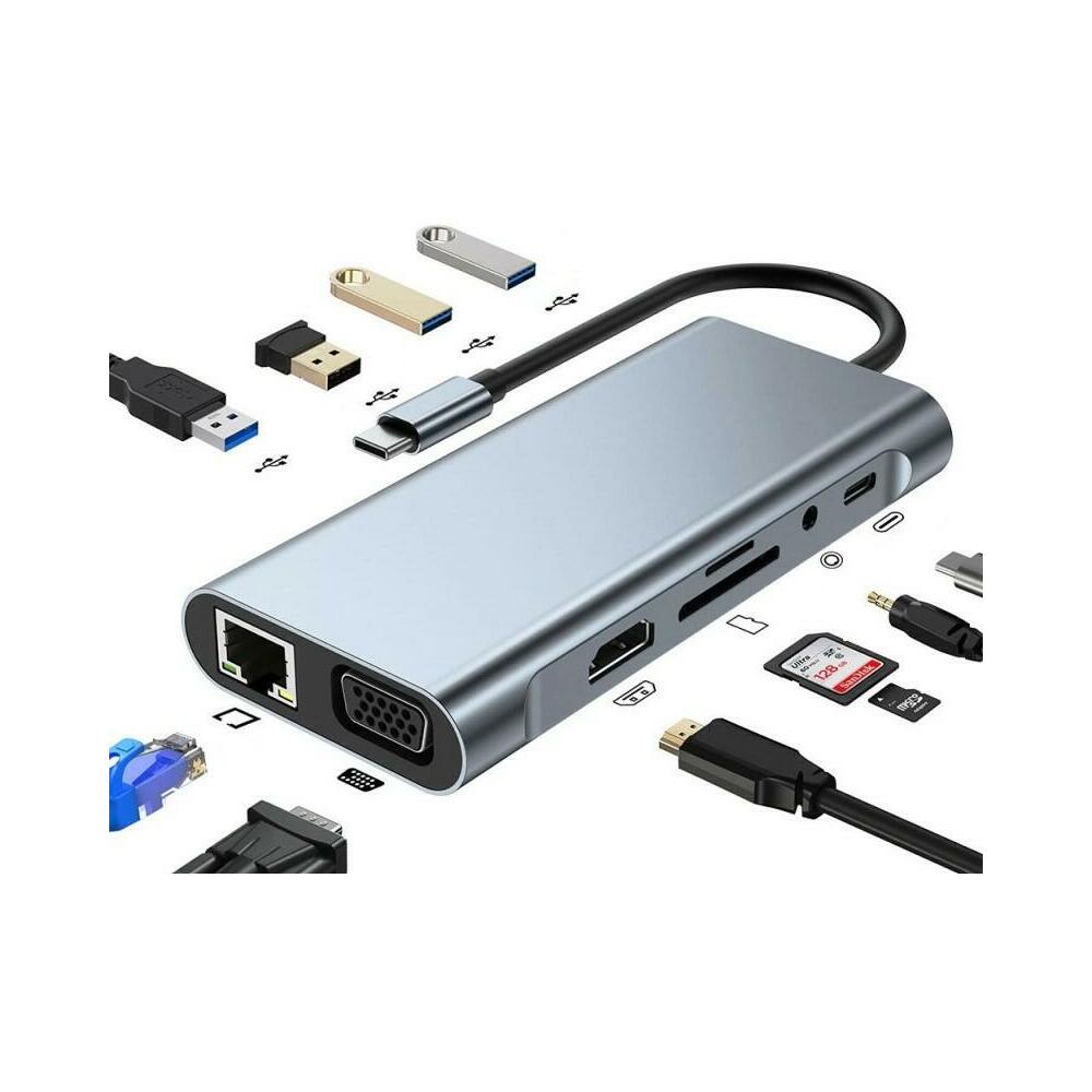 11 in 1 USBC Hub Docking Station TypeC Adapter with USB3.0 USB2.0 PD