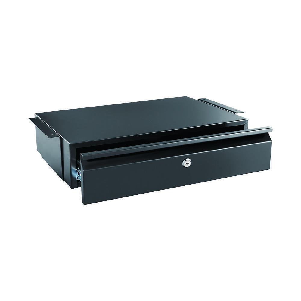 Lockable Office Mounted Sliding Under Desk PullOut Drawer, Black, 17.7