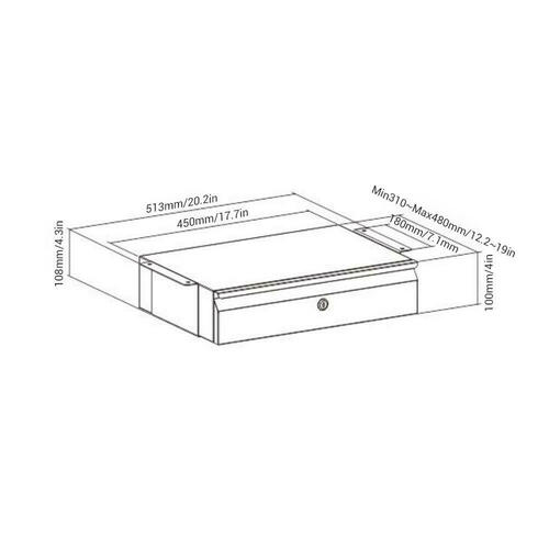 Lockable Office Mounted Sliding Under Desk PullOut Drawer, Black, 17.7