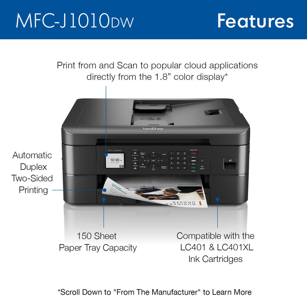 Brother MFCJ1010DW Wireless Color AllinOne Inkjet Printer