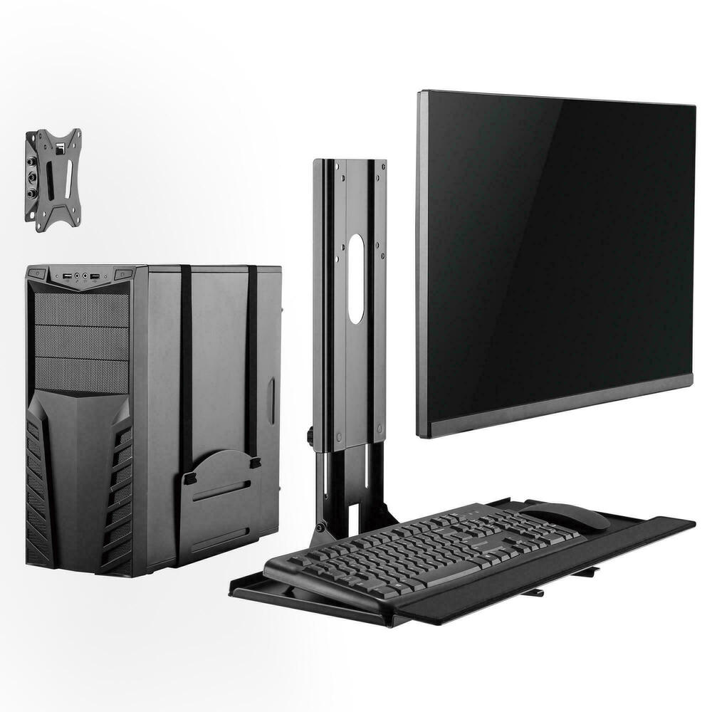 Height Adjustable Monitor and Keyboard Wall Mount with CPU Holder